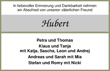 Traueranzeige von Hubert Malz von Nordwest-Zeitung