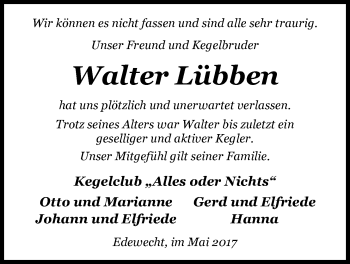 Traueranzeige von Walter Lübben von Nordwest-Zeitung