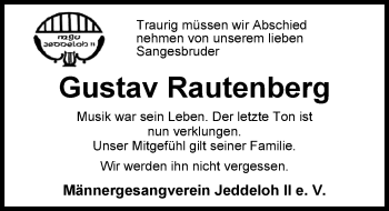 Traueranzeige von Gustav Rautenberg von Nordwest-Zeitung