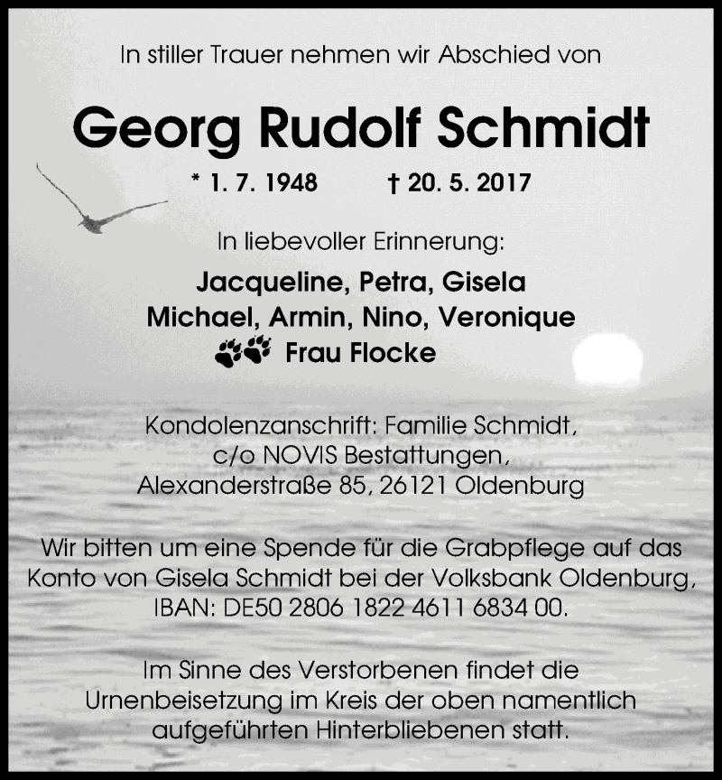  Traueranzeige für Georg Rudolf Schmidt vom 24.05.2017 aus Nordwest-Zeitung