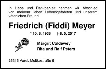 Traueranzeige von Friedrich (Fiddi) Meyer von Nordwest-Zeitung