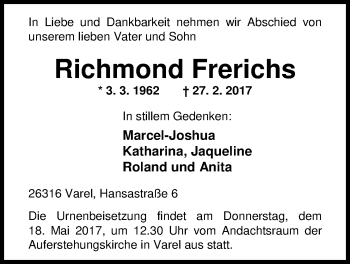Traueranzeige von Richmond Frerichs von Nordwest-Zeitung