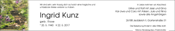 Traueranzeige von Ingrid Kunz von Nordwest-Zeitung