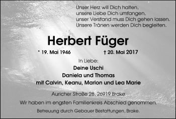 Traueranzeige von Herbert Füger von Nordwest-Zeitung