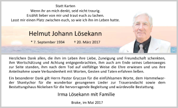 Traueranzeige von Helmut Johann Lösekann von Nordwest-Zeitung