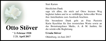 Traueranzeige von Otto Stöver von Nordwest-Zeitung