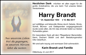 Traueranzeige von Harry Brandt von Nordwest-Zeitung