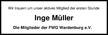 Traueranzeige von Inge Müller von Nordwest-Zeitung