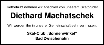 Traueranzeige von Diethard Machatschek von Nordwest-Zeitung