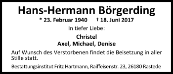 Traueranzeige von Hans Hermann Börgerding von Nordwest-Zeitung