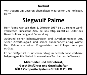Traueranzeige von Siegwulf Palme von Nordwest-Zeitung