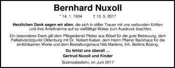 Traueranzeige von Bernhard Nuxoll von Nordwest-Zeitung