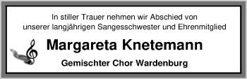 Traueranzeige von Margareta Knetemann von Nordwest-Zeitung