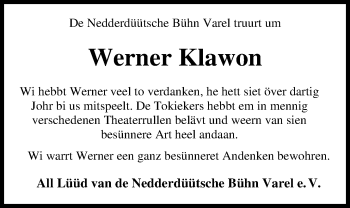 Traueranzeige von Werner Klawon von Nordwest-Zeitung