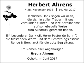 Traueranzeige von Herbert Ahrens von Nordwest-Zeitung
