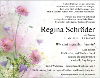 Traueranzeige von Regina Schröder von Nordwest-Zeitung