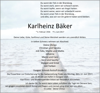 Traueranzeige von Karlheinz Bäker von Nordwest-Zeitung