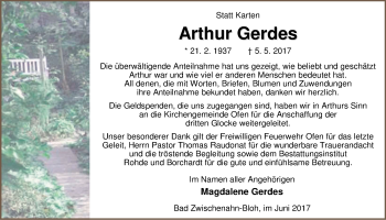Traueranzeige von Arthur Gerdes von Nordwest-Zeitung