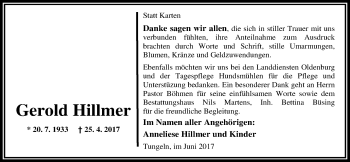 Traueranzeige von Gerold Hillmer von Nordwest-Zeitung