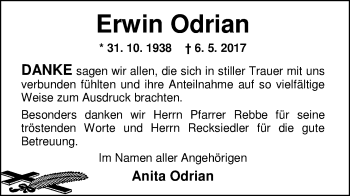 Traueranzeige von Erwin Odrian von Nordwest-Zeitung