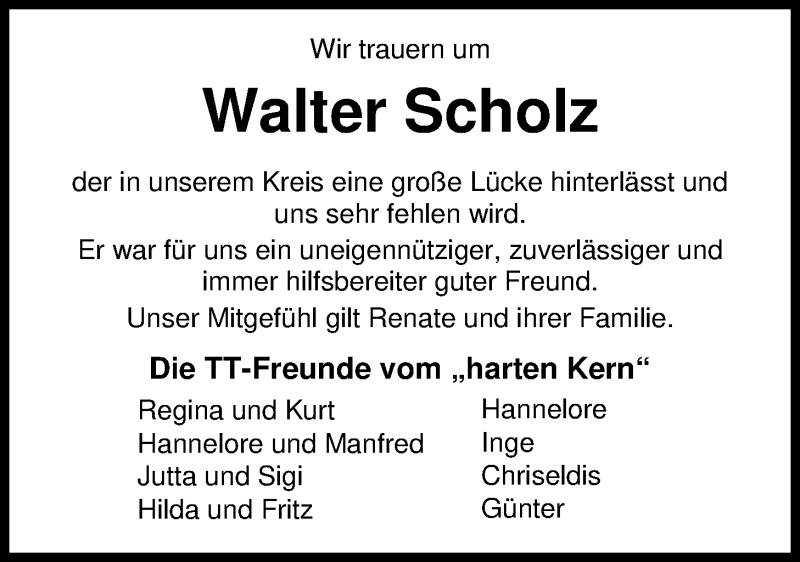  Traueranzeige für Walter Scholz vom 12.06.2017 aus Nordwest-Zeitung