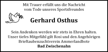 Traueranzeige von Gerhard Osthus von Nordwest-Zeitung