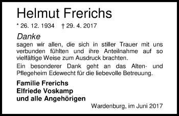 Traueranzeige von Helmut Frerichs von Nordwest-Zeitung