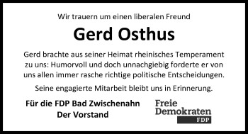 Traueranzeige von Gerhard Osthus von Nordwest-Zeitung