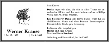 Traueranzeige von Werner Krause von Nordwest-Zeitung