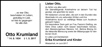 Traueranzeige von Otto Krumland von Nordwest-Zeitung