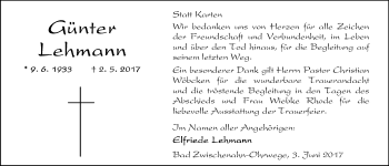 Traueranzeige von Günter Lehmann von Nordwest-Zeitung