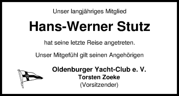 Traueranzeige von Hans-Werner Stutz von Nordwest-Zeitung