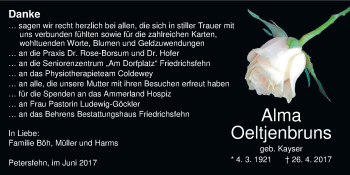 Traueranzeige von Alma Oeltjenbruns von Nordwest-Zeitung
