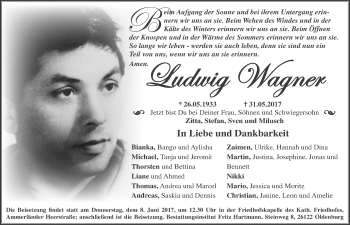 Traueranzeige von Ludwig Wagner von Nordwest-Zeitung