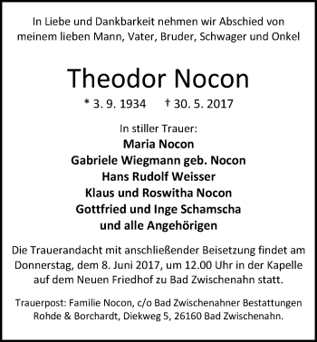 Traueranzeige von Theodor Nocon von Nordwest-Zeitung