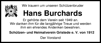 Traueranzeige von Hans Burchards von Nordwest-Zeitung
