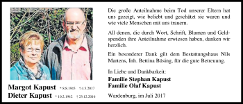 Traueranzeige von Margot Kapust von Nordwest-Zeitung