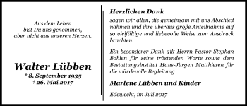 Traueranzeige von Walter Lübben von Nordwest-Zeitung