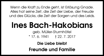 Traueranzeige von Ines Bach-Hakobians von Nordwest-Zeitung