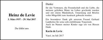 Traueranzeige von Heinz de Levie von Nordwest-Zeitung