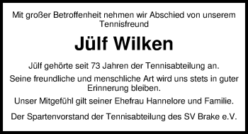 Traueranzeige von Jülf Wilken von Nordwest-Zeitung