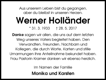 Traueranzeige von Werner Holländer von Nordwest-Zeitung