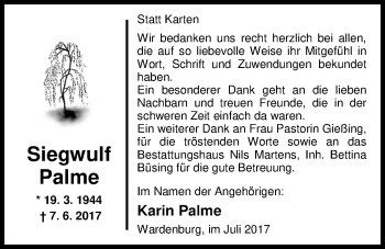 Traueranzeige von Siegwulf Palme von Nordwest-Zeitung