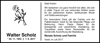 Traueranzeige von Walter Scholz von Nordwest-Zeitung