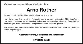 Traueranzeige von Arno Rother von Nordwest-Zeitung