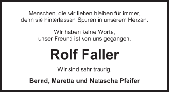 Traueranzeige von Rolf Faller von Nordwest-Zeitung