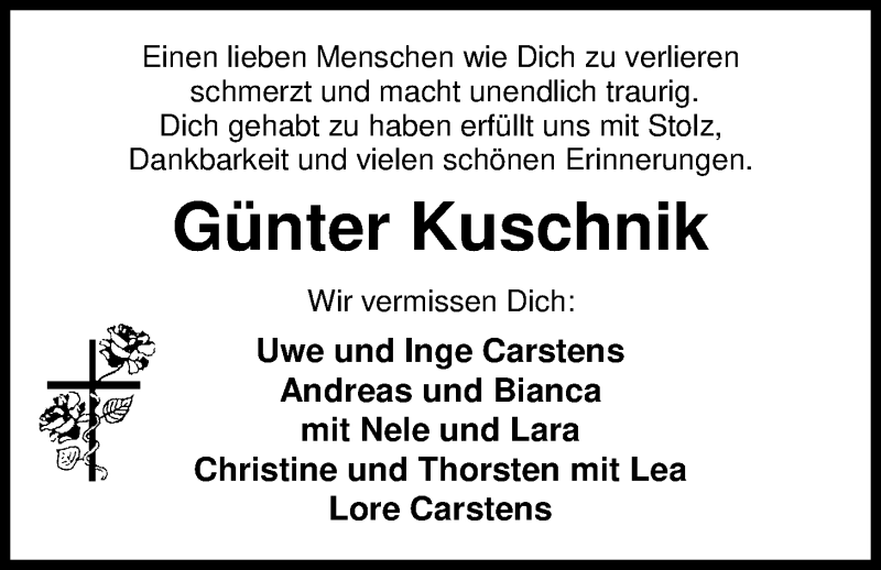  Traueranzeige für Günter Kuschnik vom 11.07.2017 aus Nordwest-Zeitung