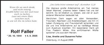 Traueranzeige von Rolf Faller von Nordwest-Zeitung
