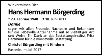 Traueranzeige von Hans Hermann Börgerding von Nordwest-Zeitung
