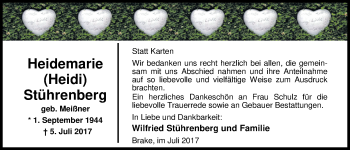 Traueranzeige von Heidemarie Stührenberg von Nordwest-Zeitung